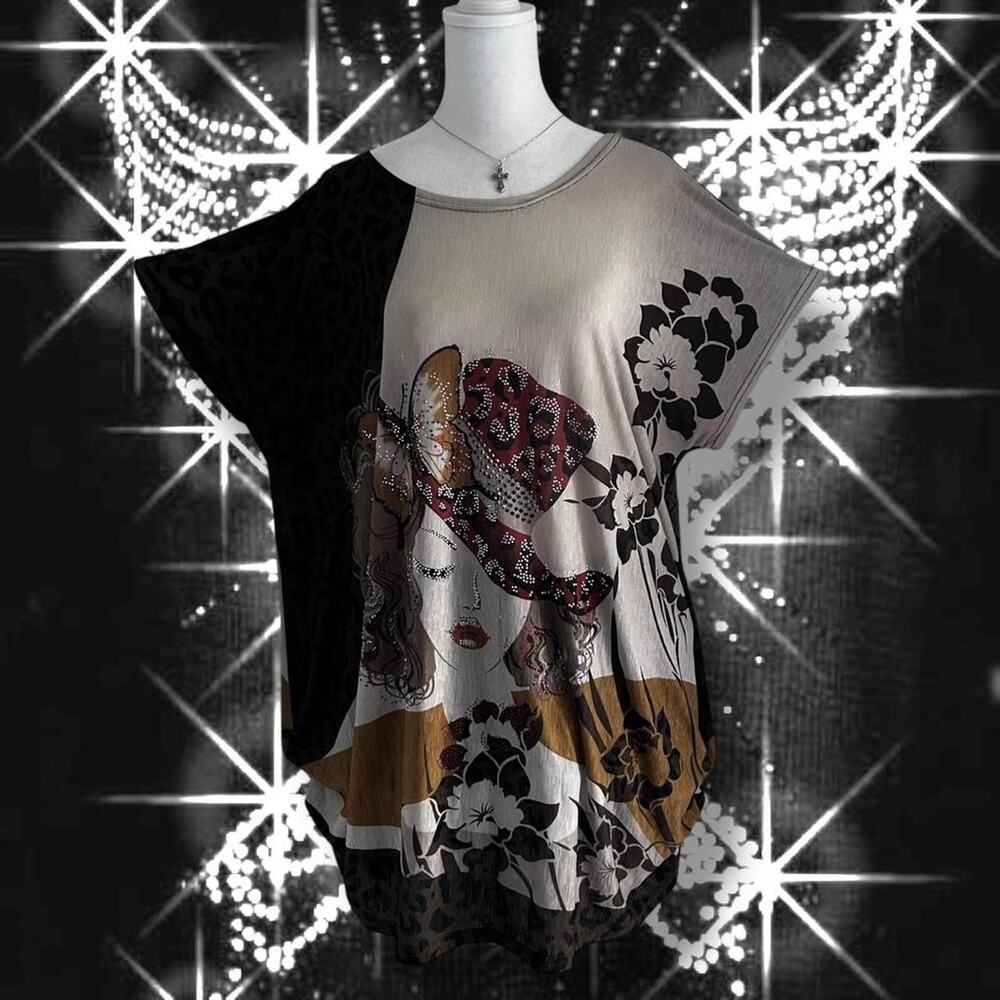 Cream and brown girl's face Romantic Y2K Retro top